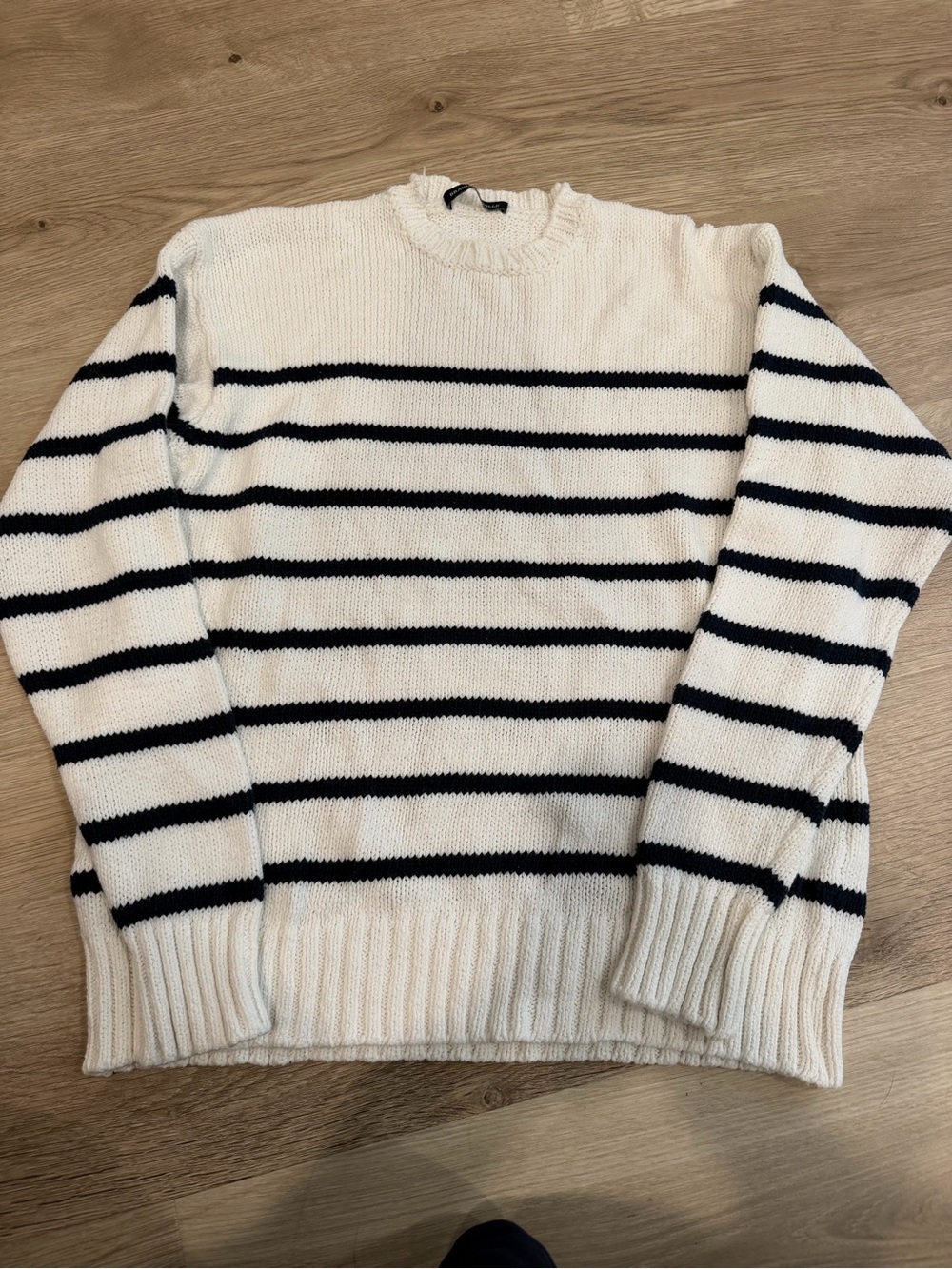 Brandy Melville White Crewneck Sweater with Black Stripes